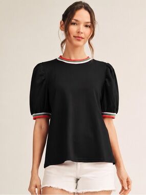 Jodifl Puff Shoulder Puff Sleeve Top with Contrast Trim NWOT Small